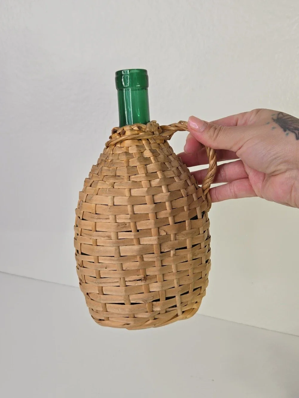 VTG Quinta Lisbon Wine Bottle Green Glass Wicker Wrapped Portugal 1967 Decor